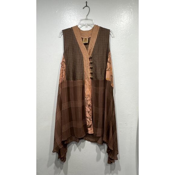 URU Mixed Print Flowy Asymmetrical Tunic Top Womens One Size Silk Boho FLAWED - Picture 1 of 16